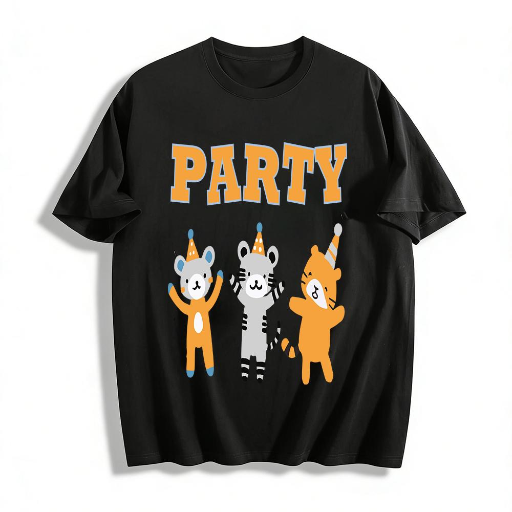 Kids  Cute Party Animal Print T-shirts Bear Tiger Pattern Casual Breathable Daily Tops Pure cotton T-shirt XXS