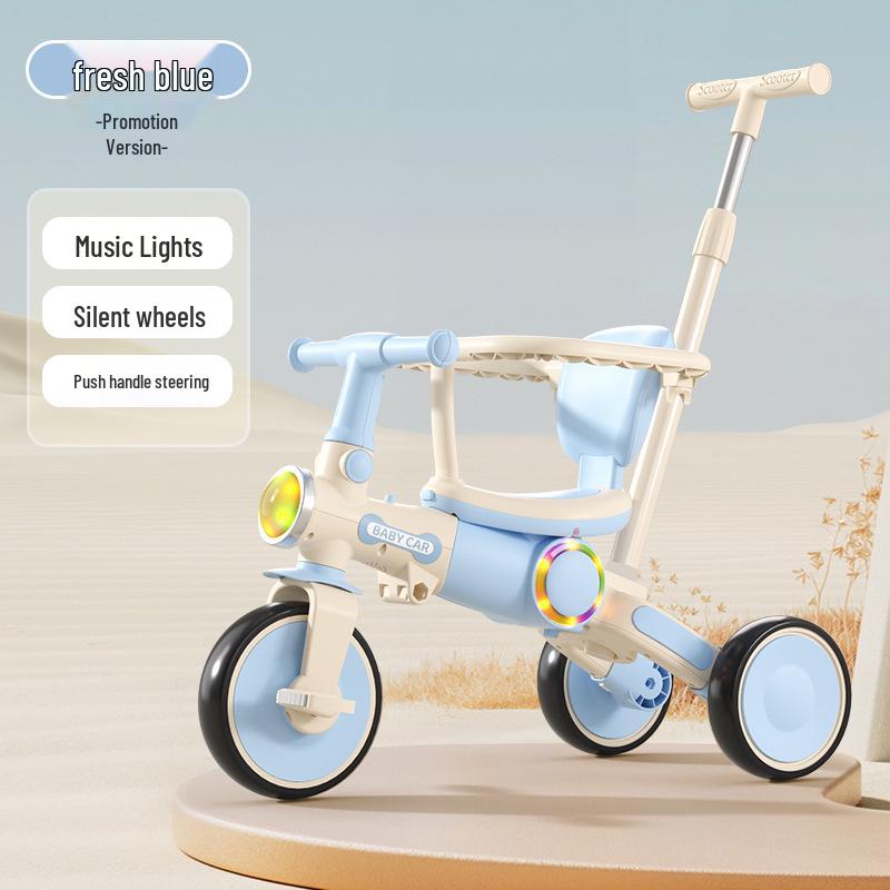 Kids' Tricycle Stroller with Pedal Car, Balance Bike, Music, and Lights for Ages 1-5
