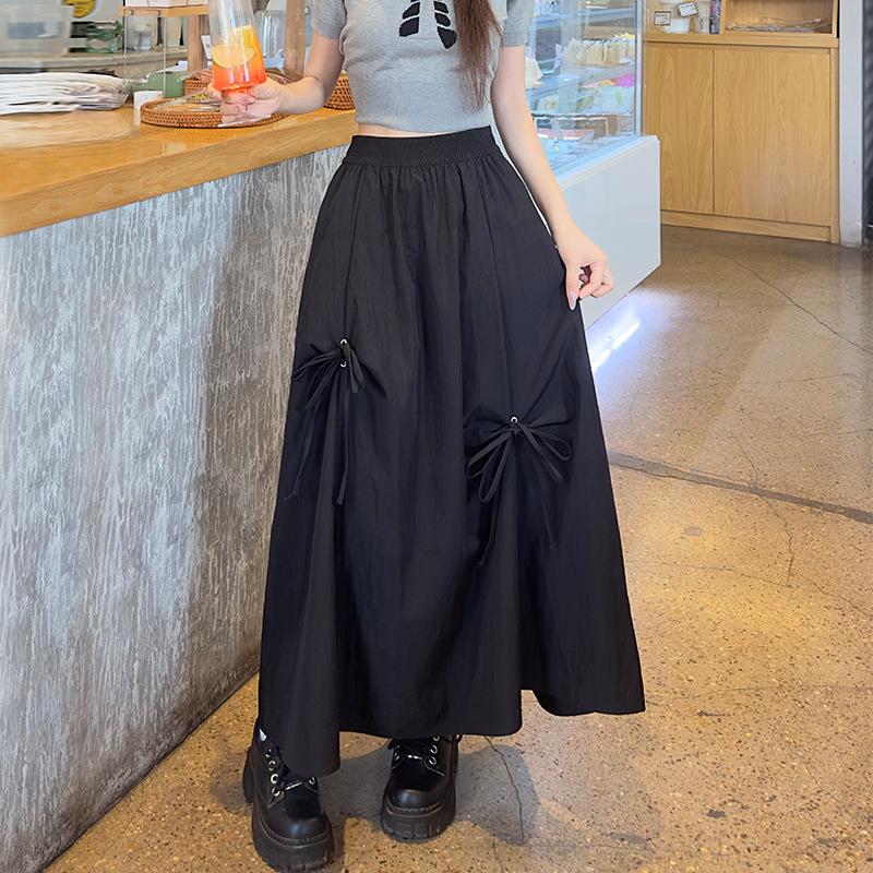 

Юбка для работы с деталью в виде банта Женская юбка миди расклешенная с высокой талией Модная повседневная А-силуэта M чёрный