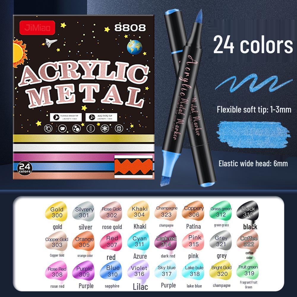 Металлические акриловые кисти с двойным наконечником и глиттером: Водостойкий, Быстросохнущий и Невыцветающий.