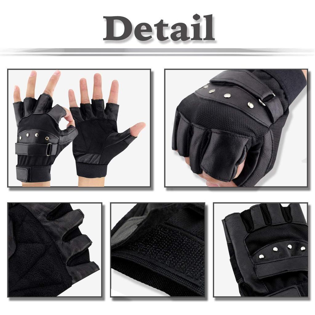 WHITE FANG Fingerlose Lederhandschuhe für und Training Herren Motorrad, Radfahren, Fahren, (NT015, Schwarz)