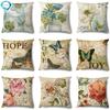 Rose Flower Butterfly Printing Cotton Linen Pillowcase Modern Living Room Decorative Sofa Cushion Cover Home Pillow Cover