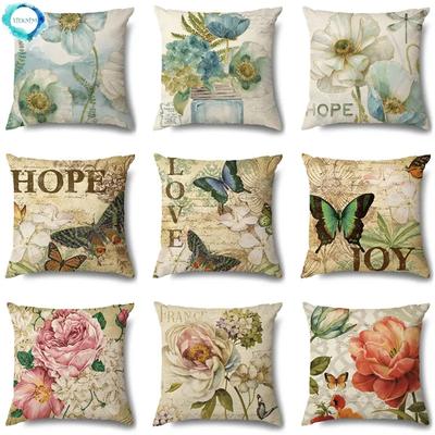Rose Flower Butterfly Printing Cotton Linen Pillowcase Modern Living Room Decorative Sofa Cushion Cover Home Pillow Cover