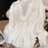 White Long Sleeve Blouses Women's Clothes Patchwork Lace Fashion Shirts See Through Oversized Sexy Tops