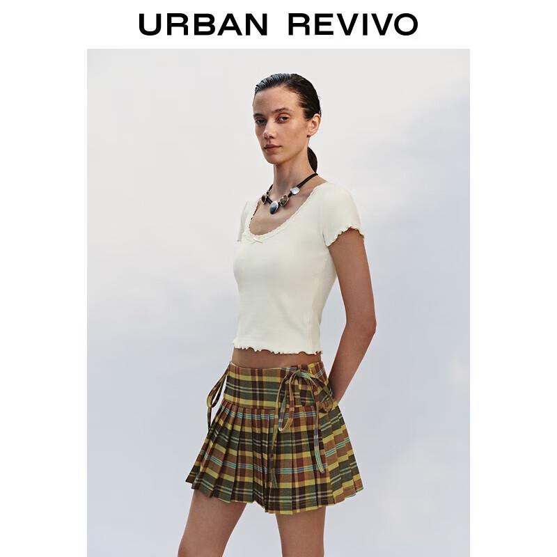 UR Women s Bowknot Lace Trim Short Sleeve T-Shirt M