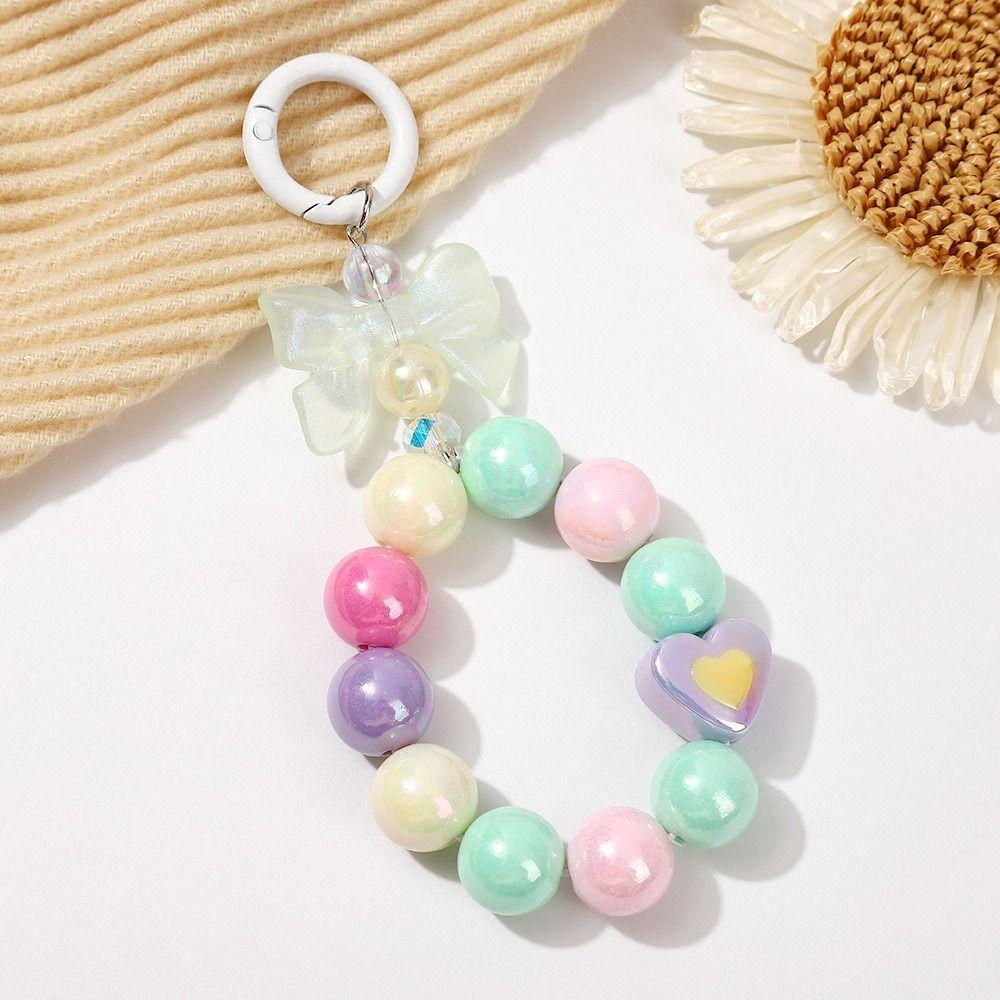 Anti-lost Phone Acrylic Lanyard Bowknot Phone Wrist Strap Candy Color Beads Keychain  Phone Charm