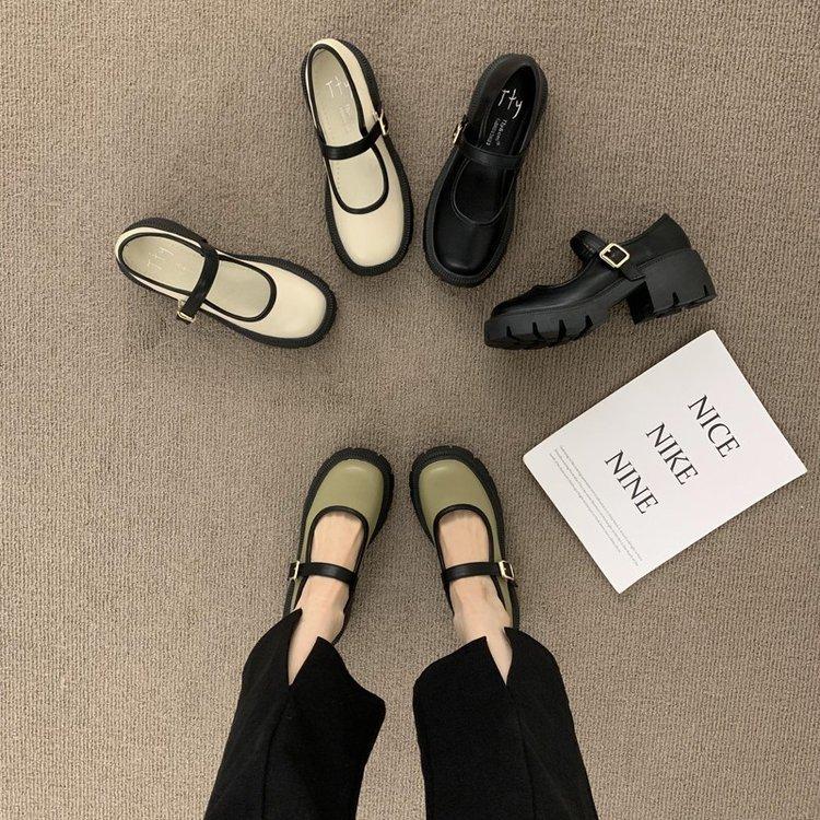 French black platform 2025 new versatile heightening big head Mary jk autumn Mary Jane leather shoes skirt single shoes