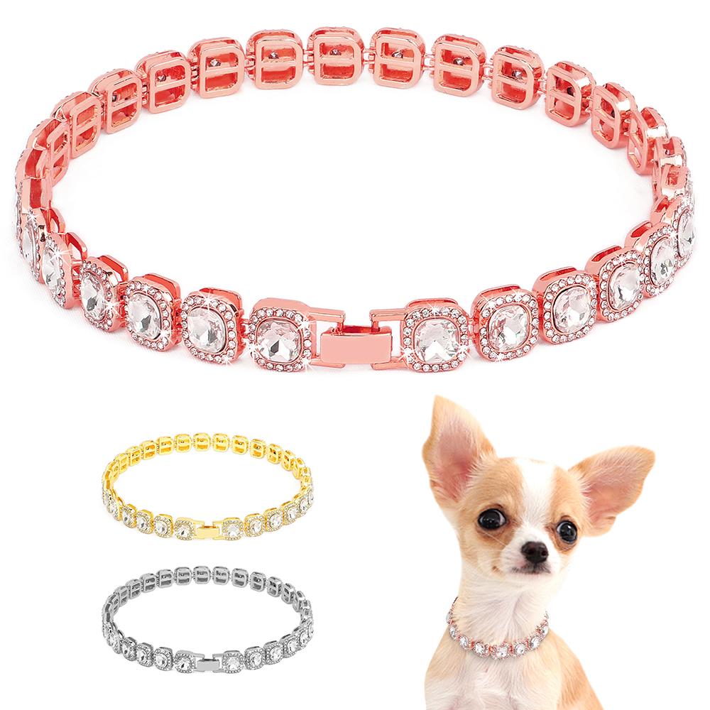 

Bling Diamond Dog Chain Collar Crystal Rhinestone Pet Necklac Collar Роскошные блестящие ошейники для маленьких средних собак Кошка чихуахуа