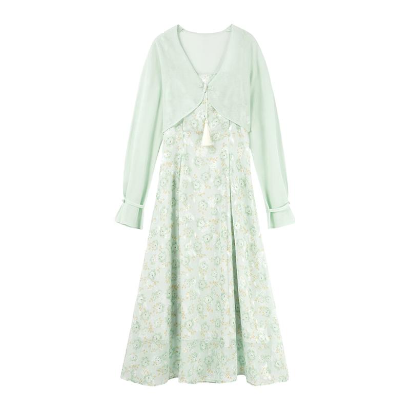 

Qiushui Yiren Mint Mambo Chinese Style Knit Cardigan & Camisole Dress Set M