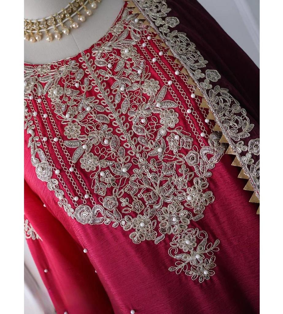 Indian Pakistani Salwar Kameez Bollywood Party Wear Sharara Salwar Suit Chinon Silk Dress