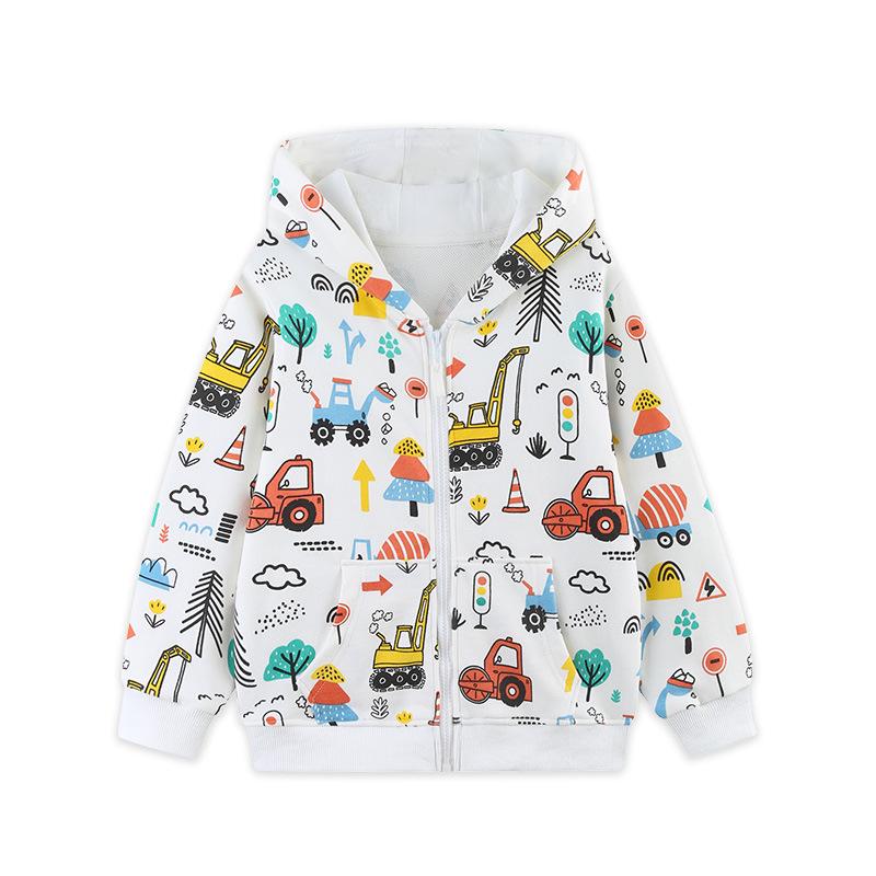 European & American Style Boys Autumn Hooded Jacket - Cute Print Zipper Hoodie 90cm