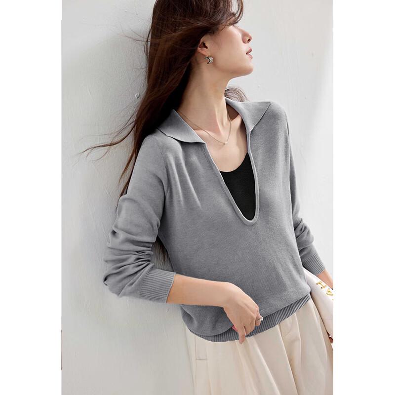 VICTORIA&VERA Women's Wool Blend Faux Two-Piece V-Neck Knit Sweater