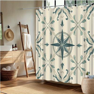 Nautical Compass Shower Curtain, Ocean Navigation Theme, Fade-Resistant Polyester,  Coastal Bath Decor