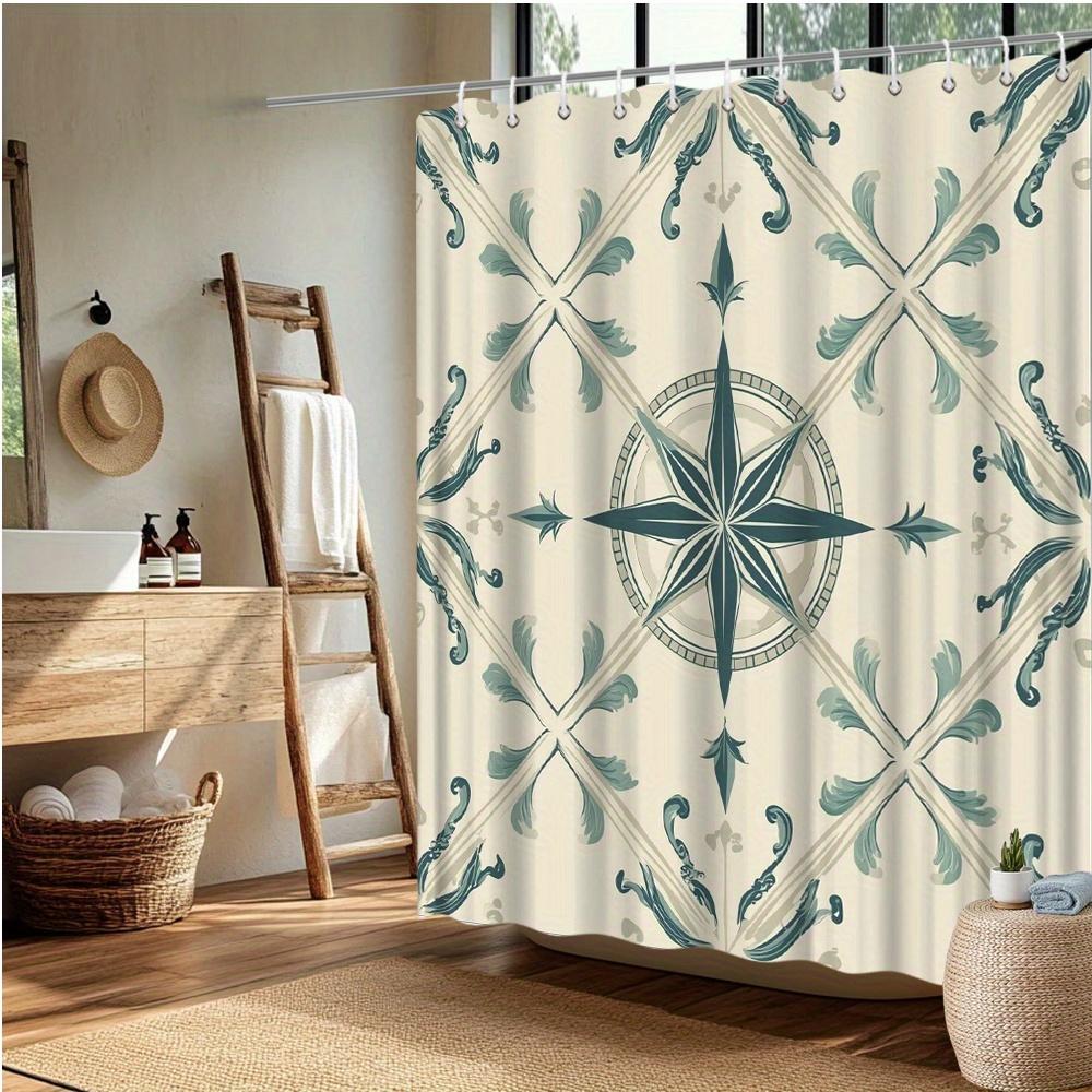 Nautical Compass Shower Curtain, Ocean Navigation Theme, Fade-Resistant Polyester,  Coastal Bath Decor
