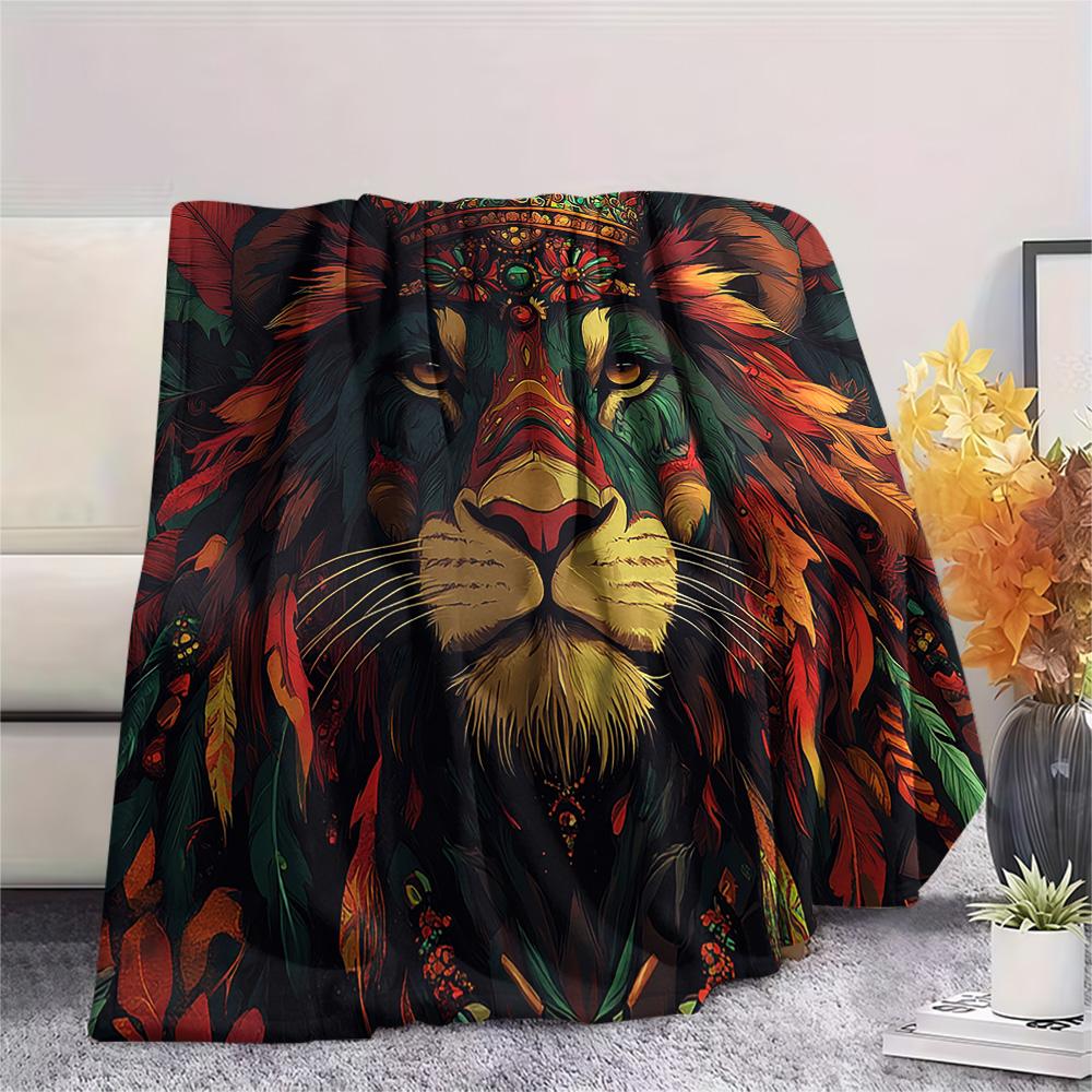 Lion Print Flannel Blanket, High Quality Comfortable for All Seasons, Home Decor, Warmth and Comfort, Perfect for Christmas Gifts