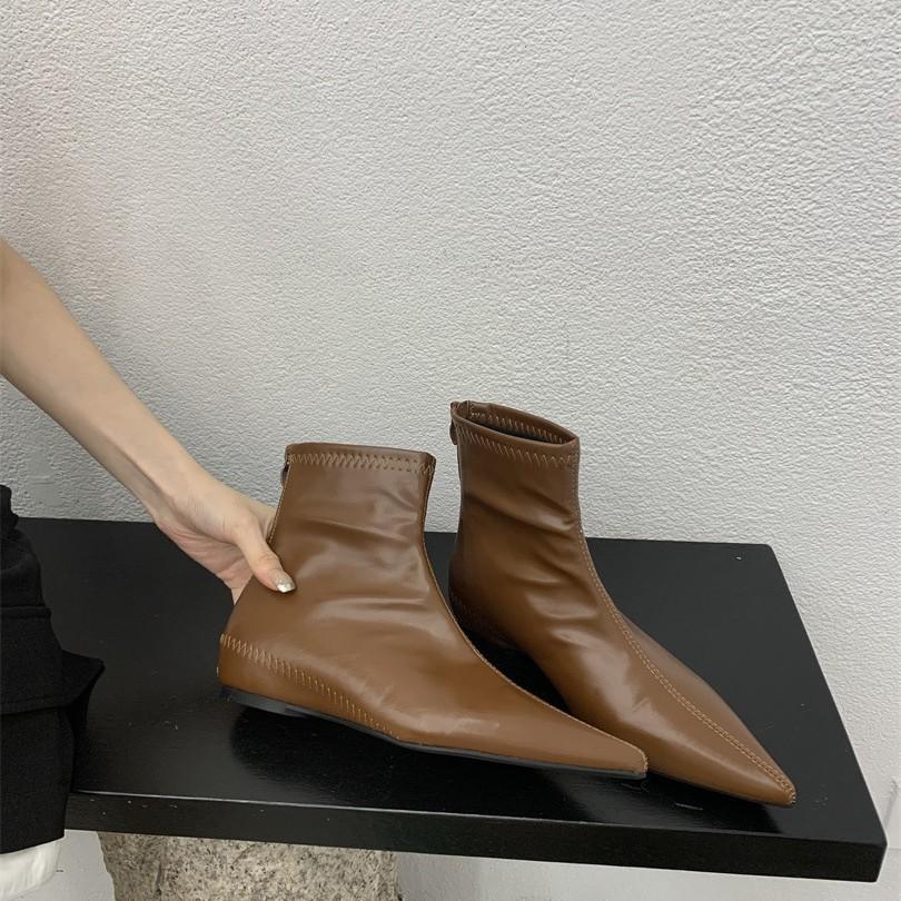 2025 autumn and winter new fashionable versatile rear zipper retro suede Korean small ankle boots thin boots square head slope