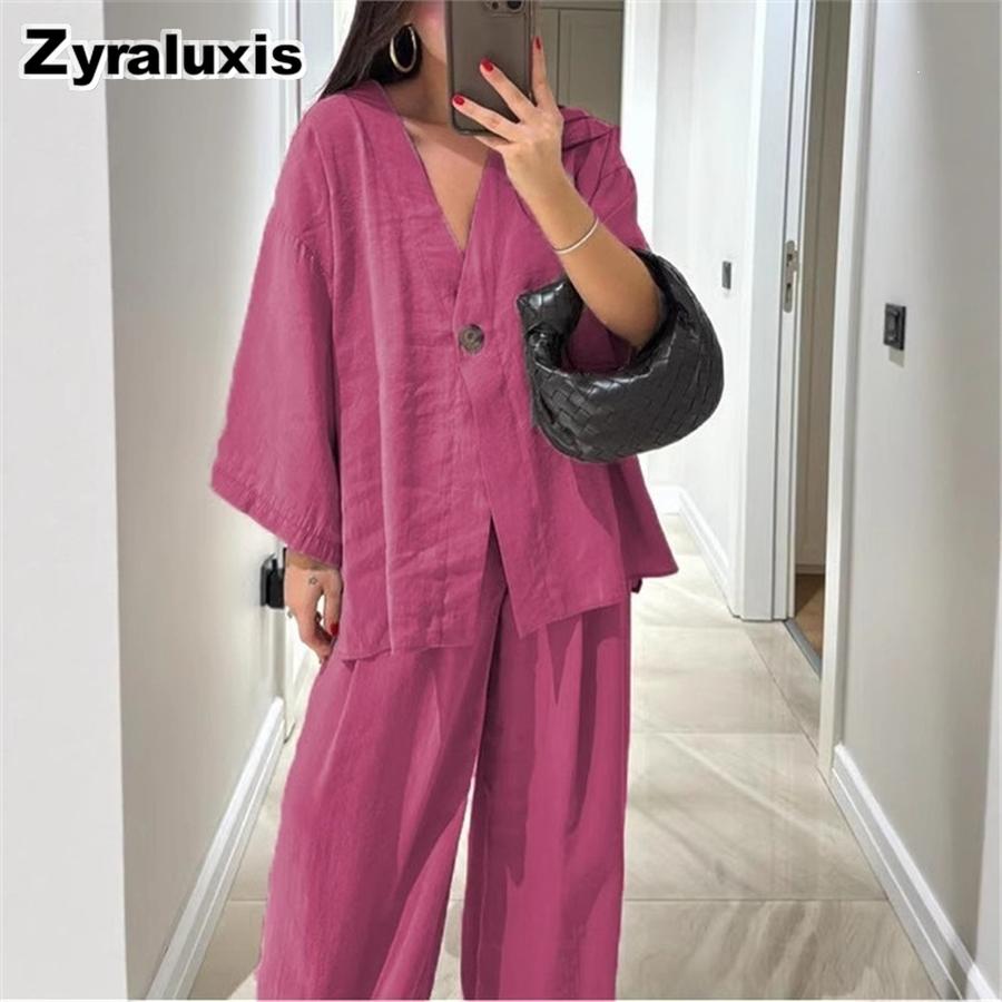 Trendy Loose V-Neck Wide Leg Pants Casual Fashion Set for Women