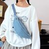 Borsa a tracolla in denim da donna Marsupio a tracolla Borsa da petto casual a mezza luna Marsupio in denim blu con tracolla regolabile per viaggi