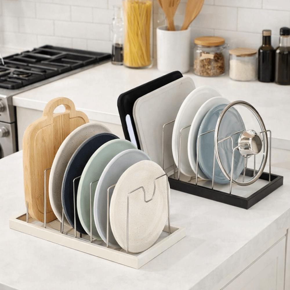 Stainless Steel Dish Drying Rack 6 Girds Pot Lid Storage Rack Bowl Draining Rack  Kitchen