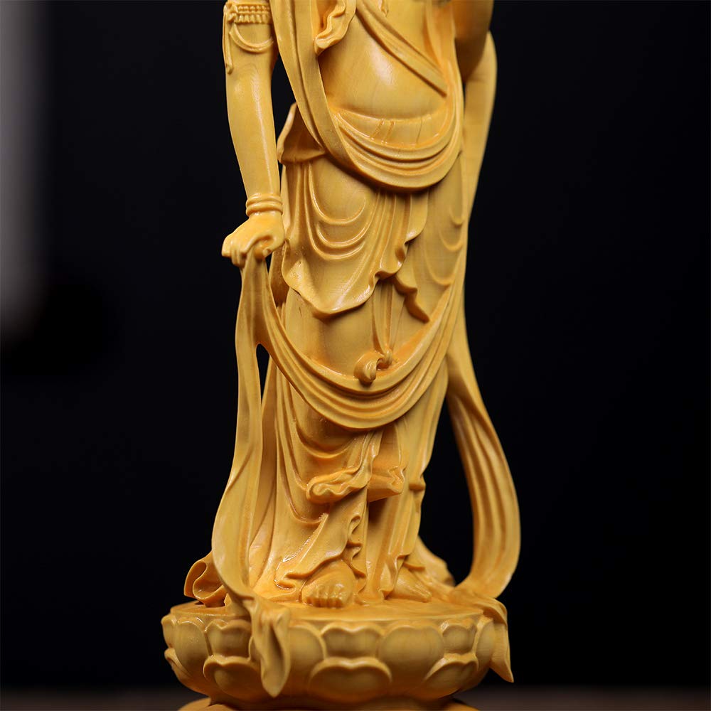 FunLo Traditionelle Kunstschnitzerei Buddhistische Statue, Seishi Bodhisattva, Holzschnitzerei, Schutzgottheit, Feng Shui, Viel Glück, Handgeschnitztes Buchsbaum (23cm H x