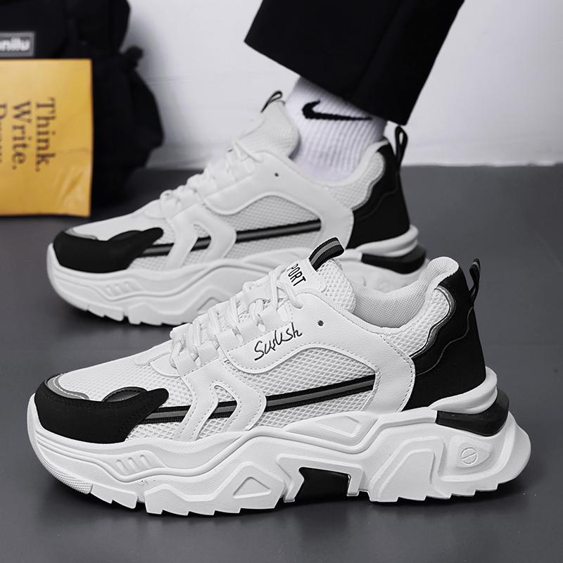 Autumn Breathable Soft Soled Running Shoes Outdoor Fashion Sports Shoes Men's Height Increasing Shoes Men's Mesh Minimalist Shoe