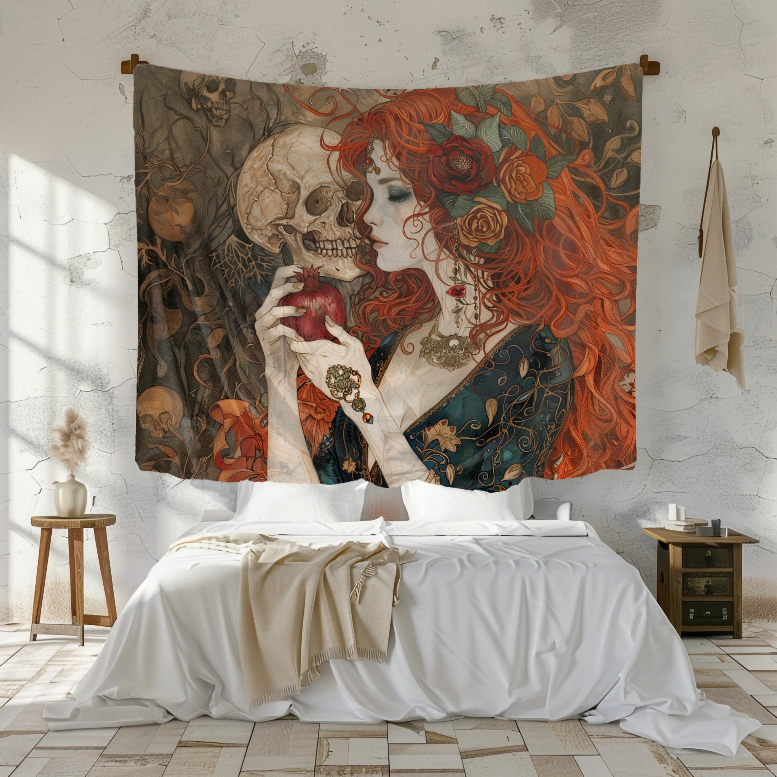 Gothic Style Afterlife Tapestry Dark Retro Skull Background Fabric Mysterious Style Decoration Room Decoration 100X70CM