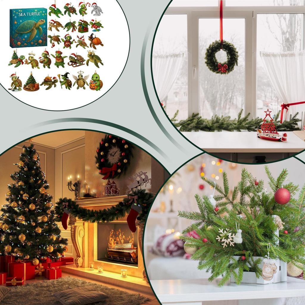 Christmas Sea Turtle Advent Countdown 24 Days 2D Acrylic Decor Sea Turtle Ornament 2025 Countdown Calendar for Holiday Home Car