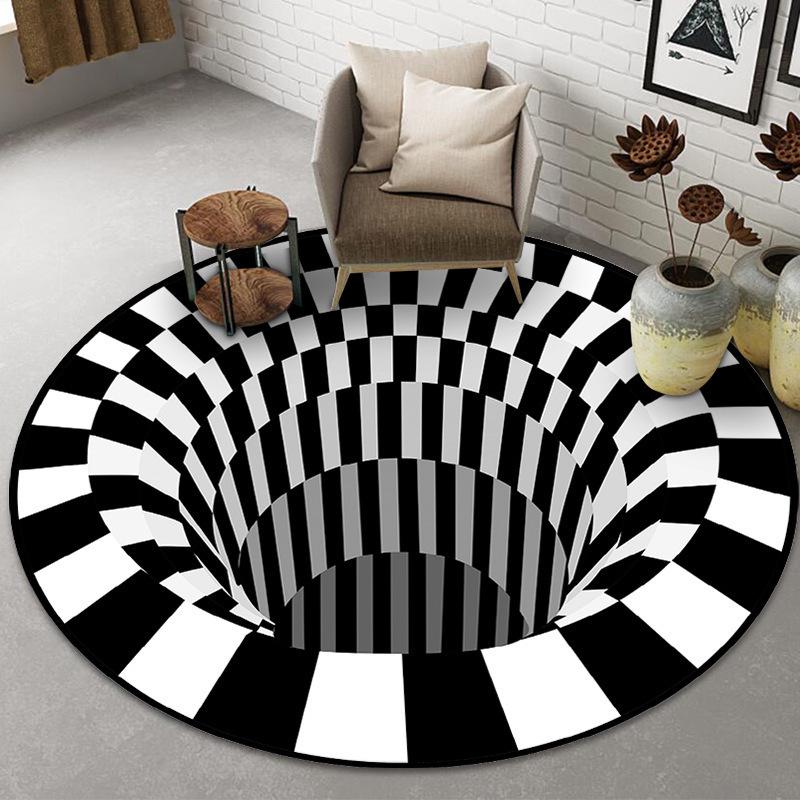 3D Illusion Halloween Black & White Round Carpet for Bedroom & Living Room