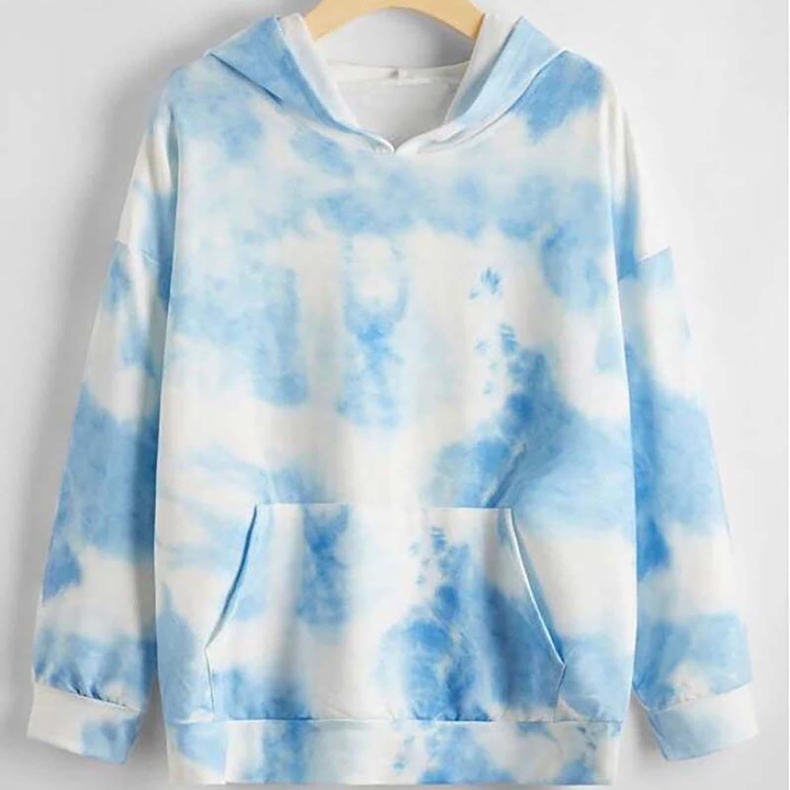 

Women s Fsshion Casual Sexy Slim Printing Long Sleeve Tie Dyed Hooded Sweater L синій