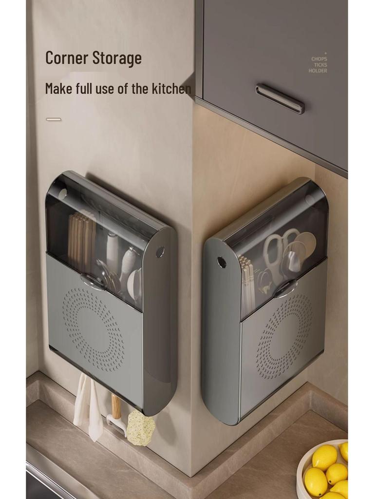 Wall-Mounted Multifunctional Chopstick Holder: Punch-Free, Dustproof Storage Rack for Chopsticks and Spoons