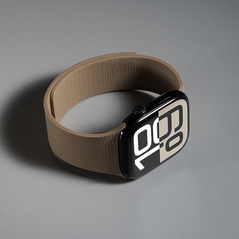 Lychee Pattern Magnetic Silicone Sports Watch Strap, Compatible with Apple S7, S8, S9, S10, S11, New SE