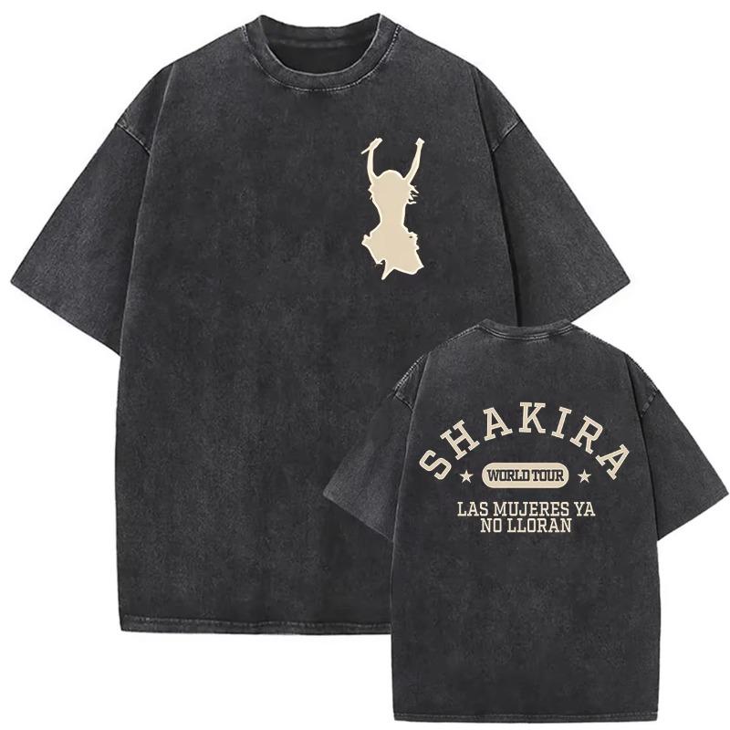 Retro Gewaschen Shakira LMYNL Welttournee 2026 T-Shirts Las Mujeres Ya No Lloran Doppelseitiger Druck T-Shirt Herren Damen Oversized T-Shirts