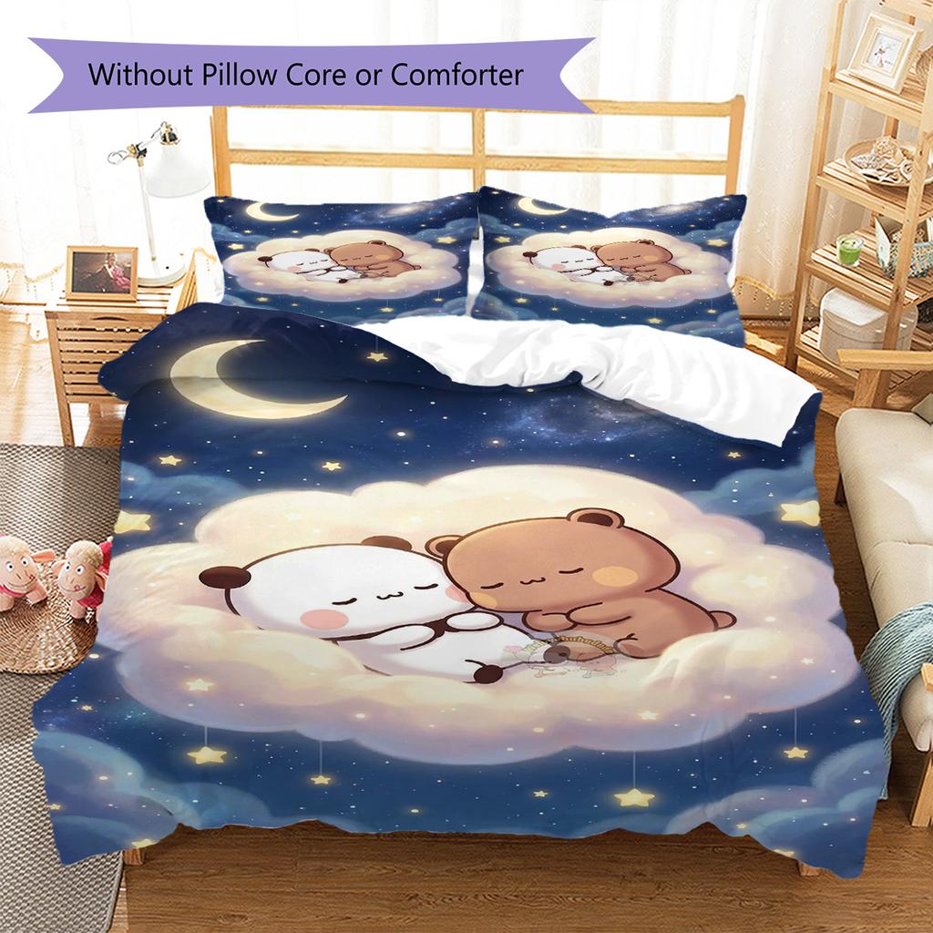 Bubu Dudu Cartoon Pattern Bedding Set Quilt Cover Pillowcase Home Decor Gift (1 * Duvet Cover + 2 * Pillowcase, Without Core)