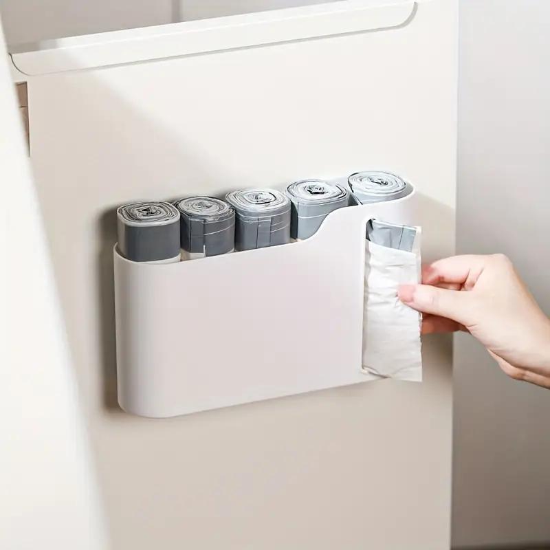 Wall Hanging Nail-Free Plastic Garbage Bag Holder Mounted Trash Bag Storage Box Cotton Pad Container For Home Kitchen Bathroom