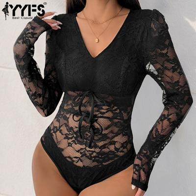Women's Fashion Casual Solid Color Print Spring Fall Long Sleeve V-Neck Bodysuits