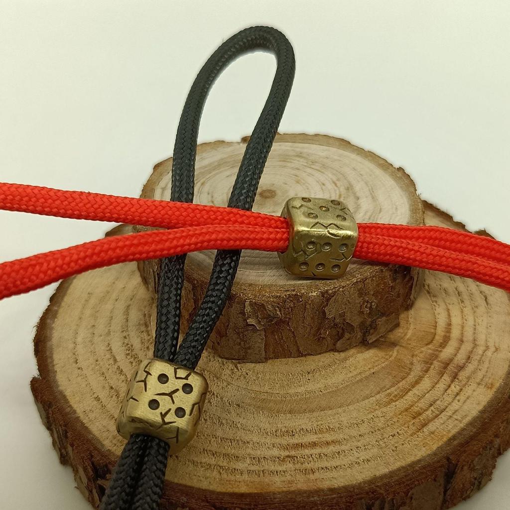 Copper Dice Paracord Keychain: Handmade EDC Flashlight Charm, Chinese-Style Antique Ornament
