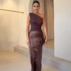 European and American new solid color diagonal neck sleeveless backless hip-wrapped elegant dress