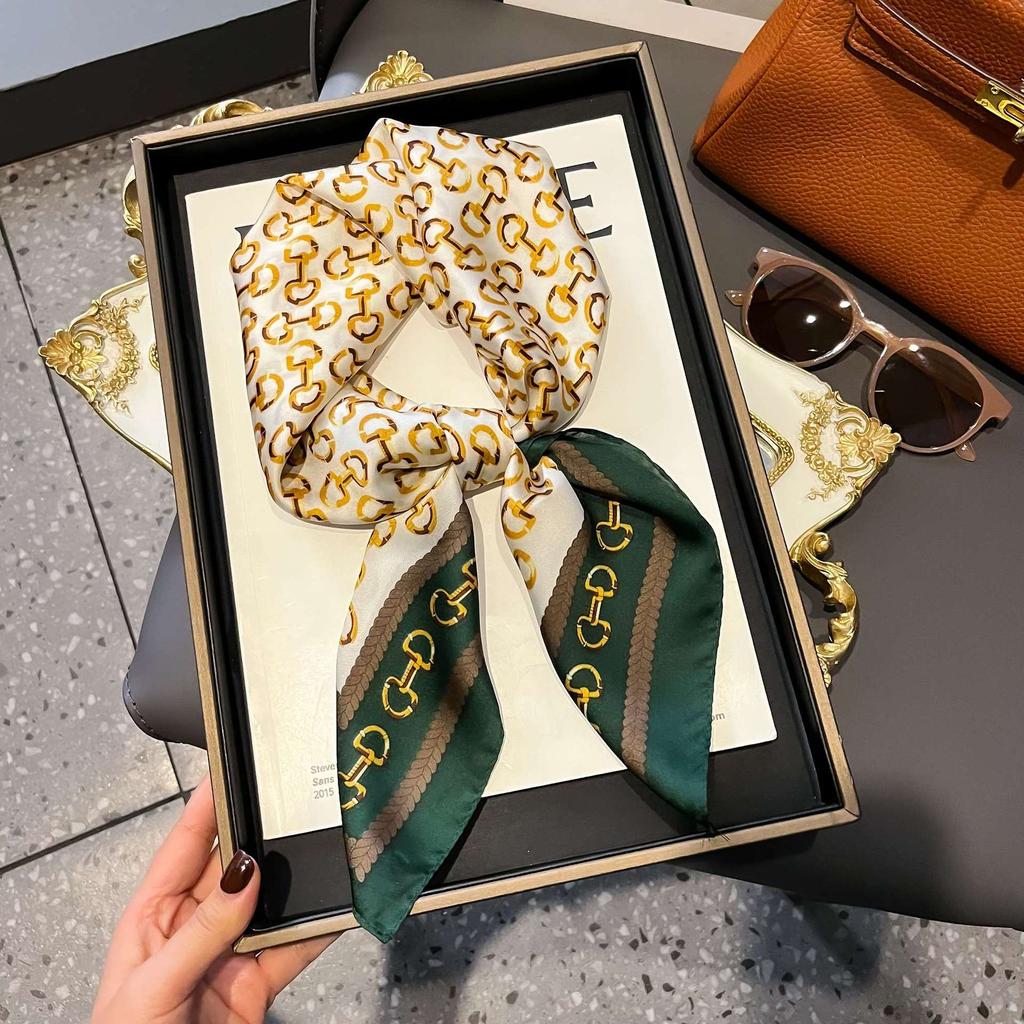 Silk Scarf Women'S Decoration High-End Small Square Scarf Versatile Trend Imitation Silk Scarf Tied Bag Streamer Thin Scarf