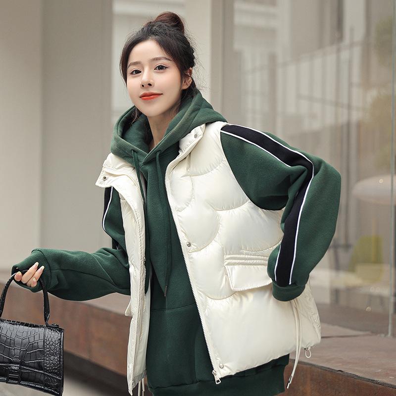 Bright Cotton-padded Jacket Vest Women Loose Autumn and Winter New Joker Washless Horse Clip Short Warm Vest Coat.