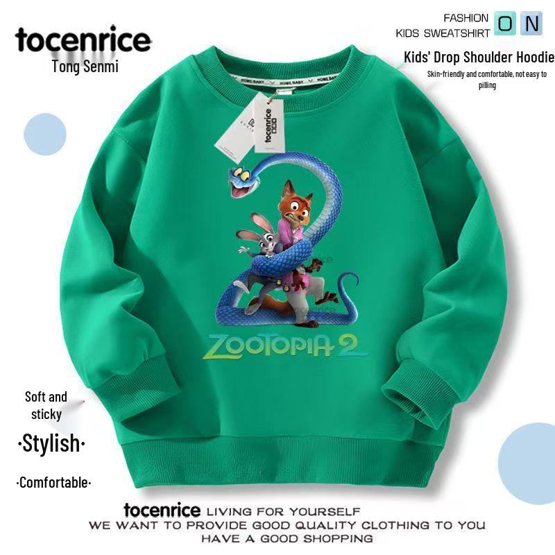 

Zootopia 2 Autumn/Winter Unisex Kids Thick Round Neck Hoodie - Trendy Loose-Fit Long Sleeve Jacket 120cm
