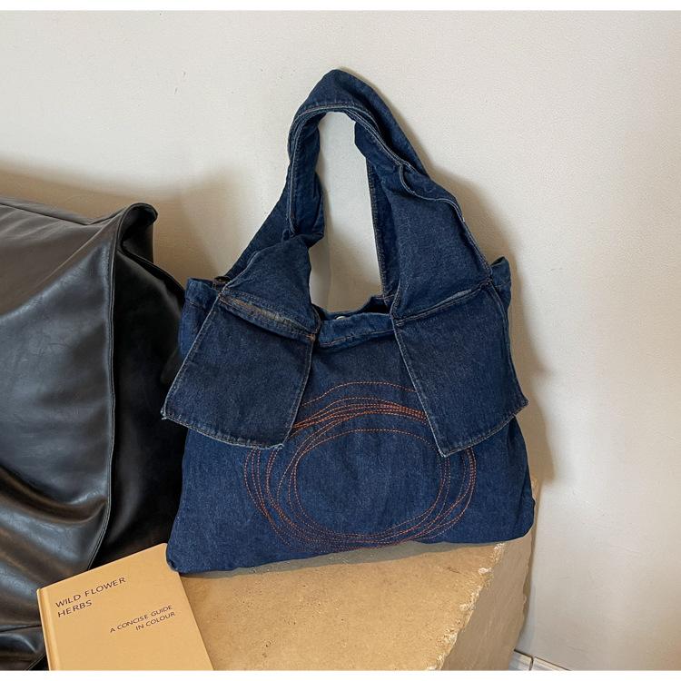 Canvas Denim Bag Large Capacity Bag Women's Retro Trend Tote Bag Korean Shoulder Bag Fashion Versatile