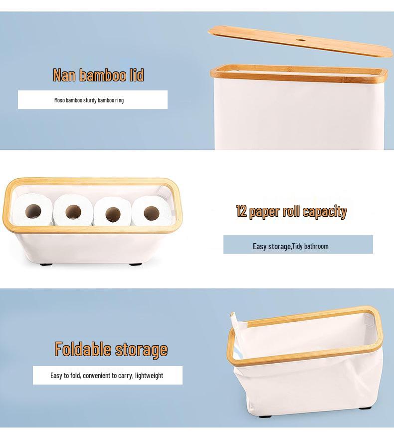 Foldable Bamboo Laundry Basket with Lid and Inner Bag for Bedroom or Bathroom