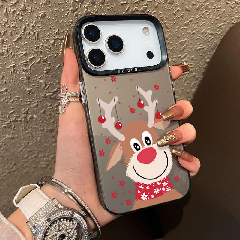 Plush Reindeer and Christmas Snowman Design IMD Hard  Case For iPhone 17 Pro Max Air 16 15 14 13  Shockproof  Cover