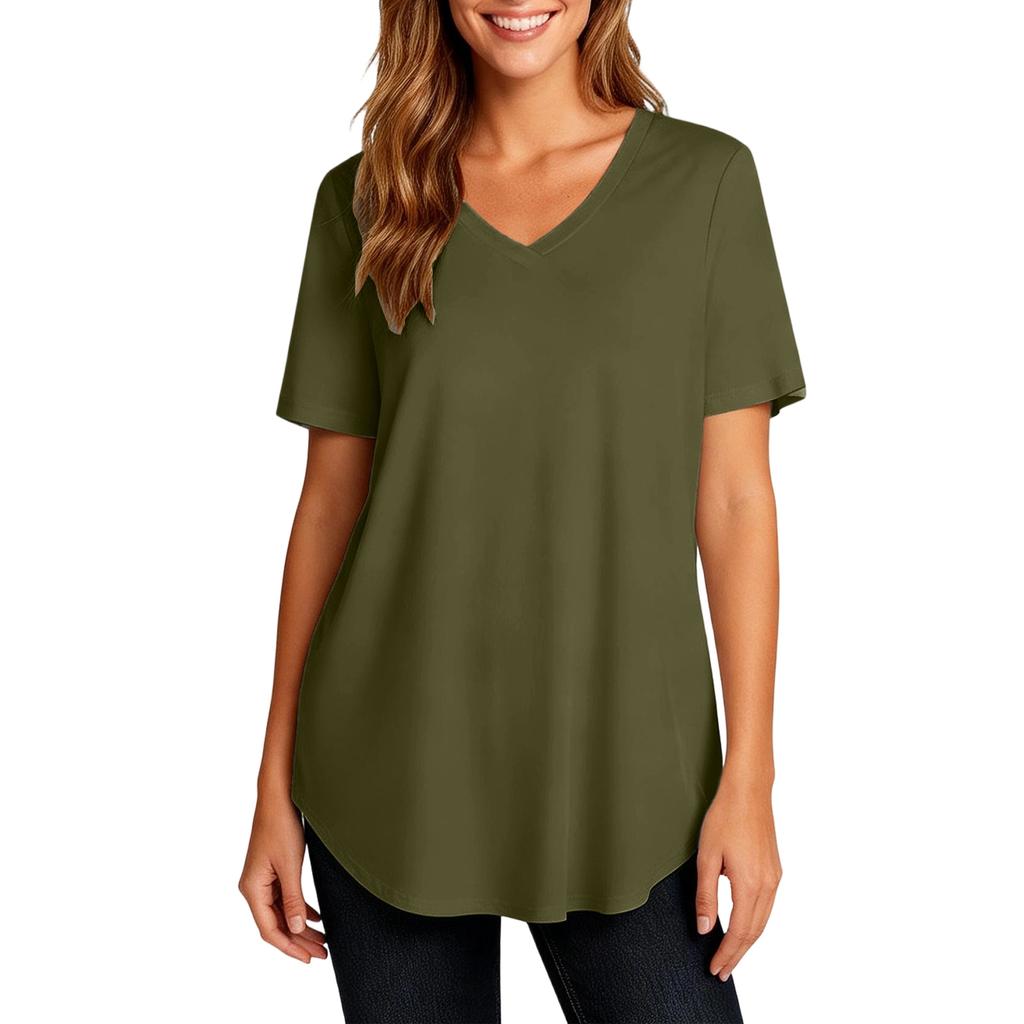 Women's Fashion Casual Blouse Plus Size T-Shirt V-Neck Short Sleeve Top
