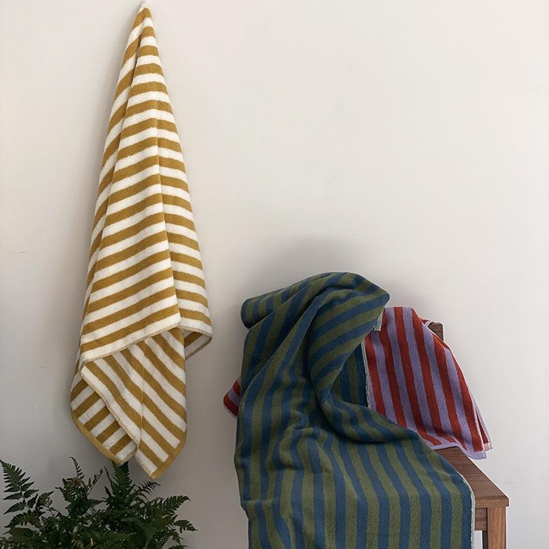Vintage Ins Jacquard Checkered Long Pile Face Towel Wash Towel Household Bath Towel Absorbent Large Gift