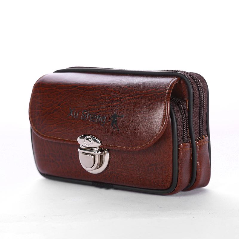 Men's PU Vertical Phone Waist Bag with Belt Loop and Snap-Lock Coin Pouch