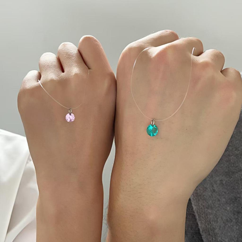 Colar de Linha de Pesca Invisível de Vidro Gota d'Água da Moda Transfronteiriço para Mulheres - Simples, Moderno, Empilhável Corrente de Clavícula Multicamadas