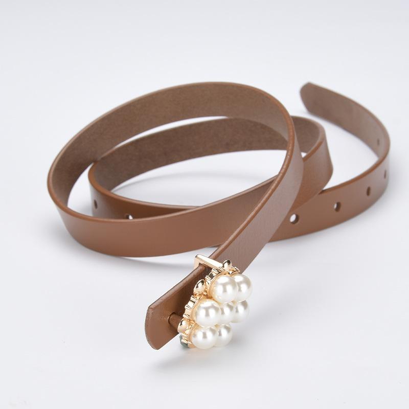 New Thin Belt Korean Version of Retro Pearl Decoration for Women's Thin Belt with Windbreaker Dress Waist Seal Waist Decoration