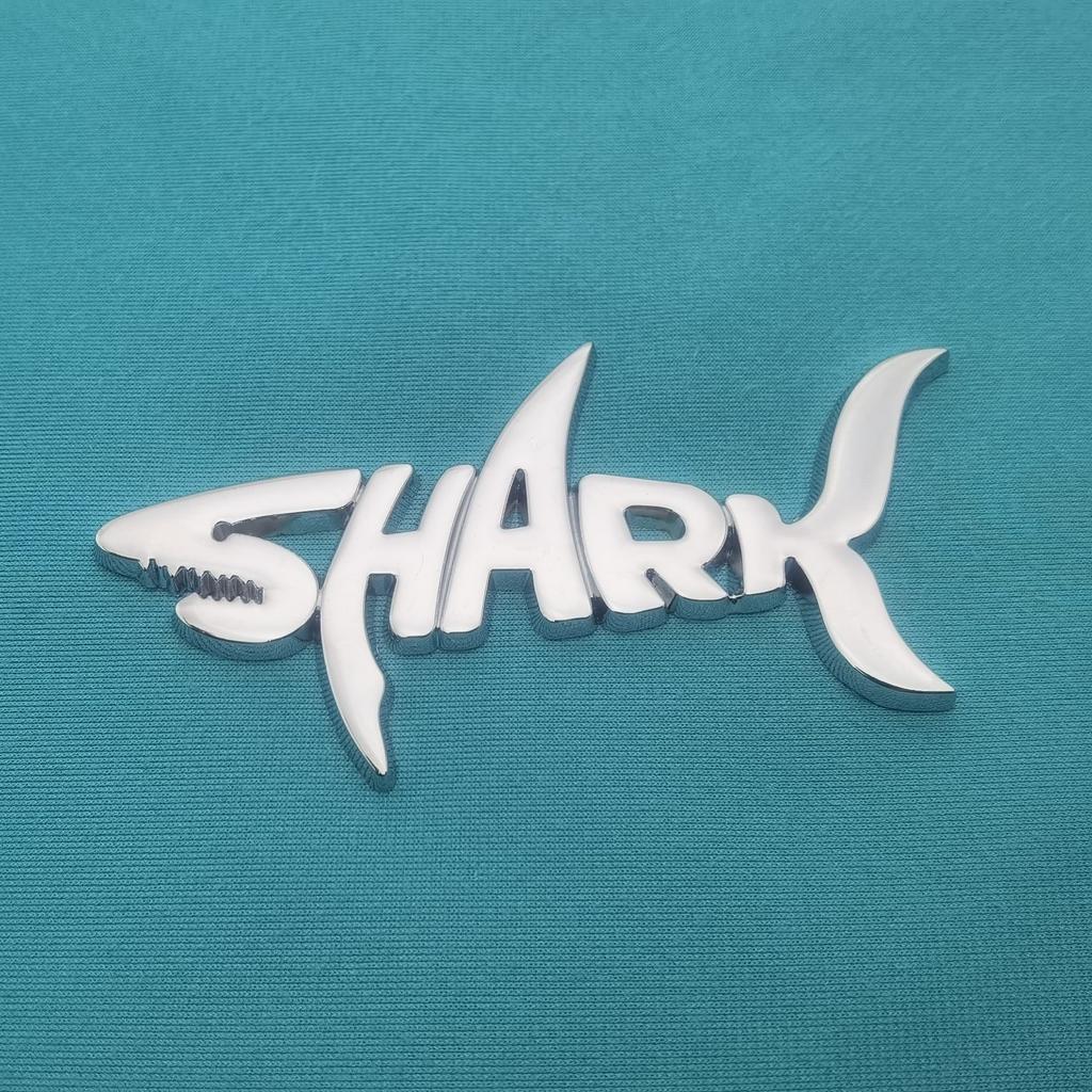 1Pc 3D Metal Shark Logo Car Rear Trunk Emblem Sticker, Car Sider Fender Badge Sticker for Car Body Stying Decoration Accessories