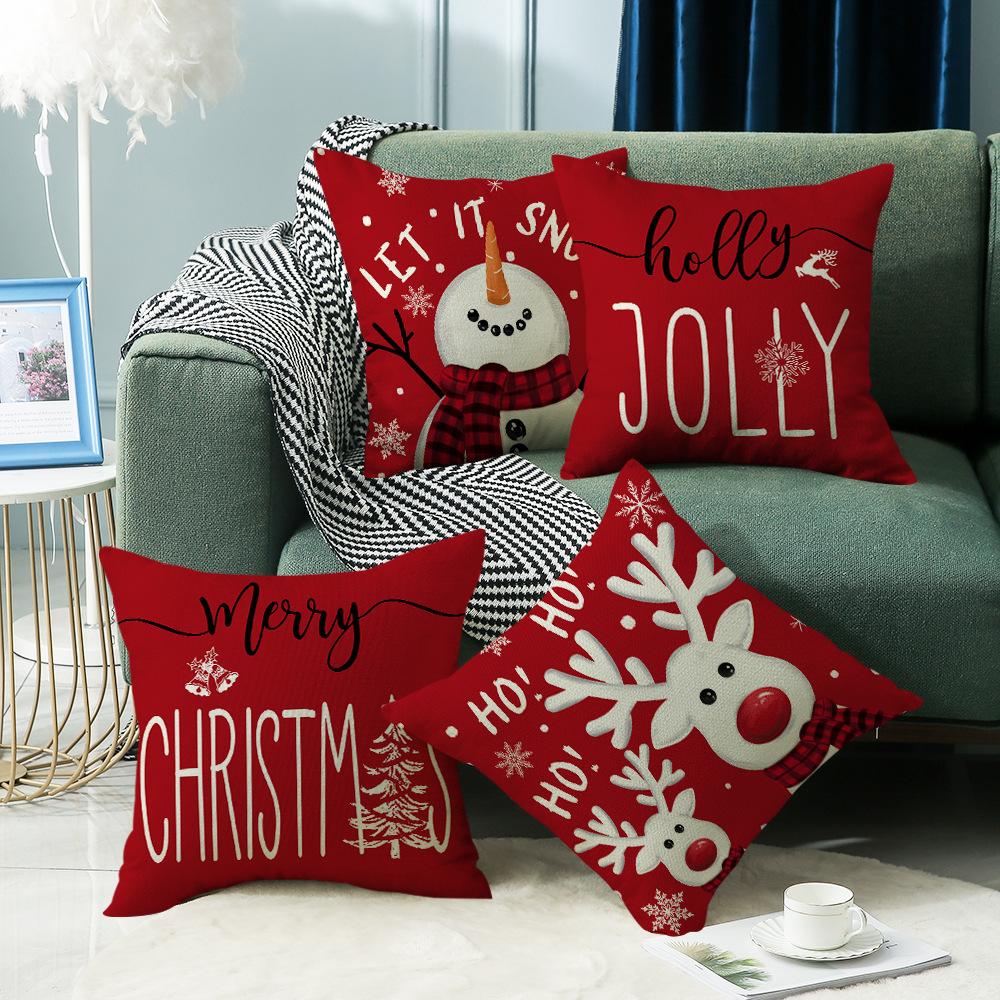 Christmas Pillow Little Snowman Elk Element Set Home Atmosphere Decoration Sofa Cushion Letter Print Pillow Cushion